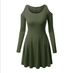 NWOT Olive Long Sleeve Cold Shoulder Swing Dress